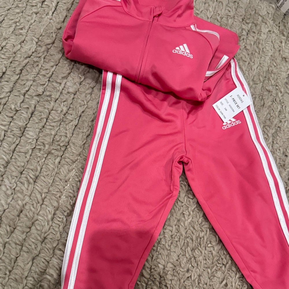 Adidas Kids 24m Pink Joggers and jacket with White Stripes